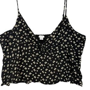 American Eagle  Black Floral Twist Front Smocked Back Cami Top Sleeveless XXL